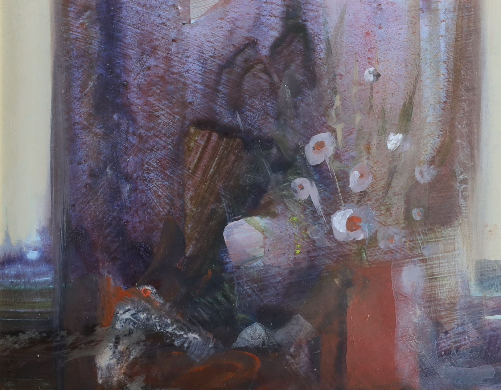 Mardi Barrie (1930-2004), acrylic on board, 'Still life, Senlis', Thackeray Gallery label verso, 14 x 18cm
